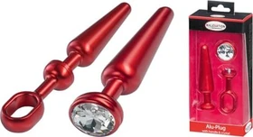 Malesation Butt Plug Set mit Schmuckstein medium rot/weiss