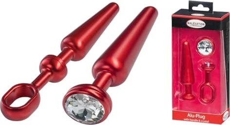 Malesation Butt Plug Set mit Schmuckstein medium rot/weiss