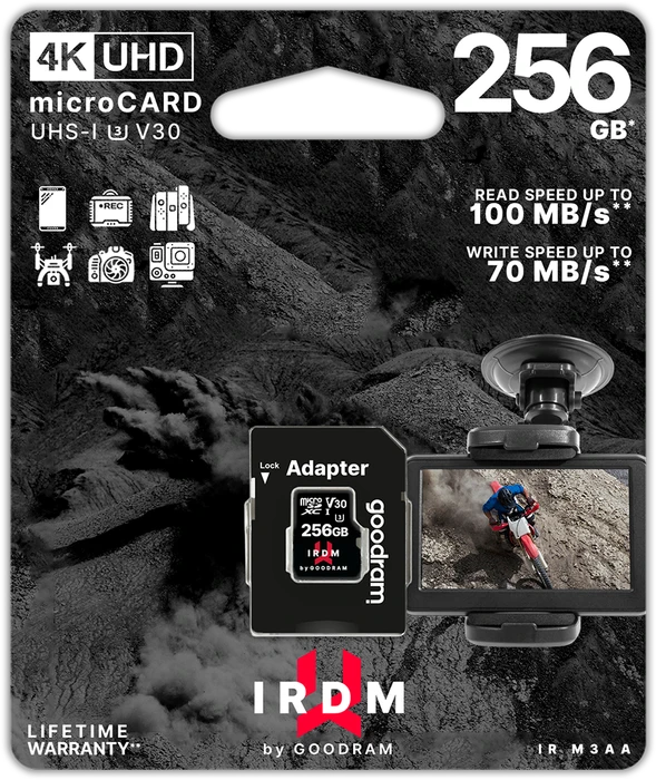 goodram M3AA IRDM MICROCARD R100/W70 256GB Kit, UHS-I U3, Class 10