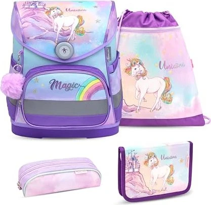 Belmil Compact Rainbow Unicorn Magic Schultaschen-Set, 4-tlg.