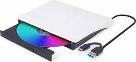 Gembird Externes USB-DVD-Laufwerk, SlimLine schwarz/weiß, USB-C 3.0/USB-A