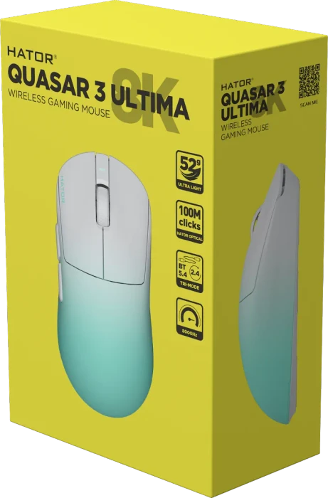 Hator Quasar 3 Ultima 8K Wireless Gaming Mouse weiß/türkis, USB/Bluetooth