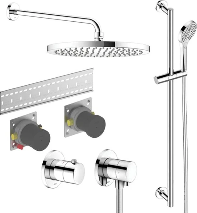 Keuco IXMO Brause-Set 9 Thermostatarmatur für 2 Verbraucher mit Brausestange und Kopfbrause chrom