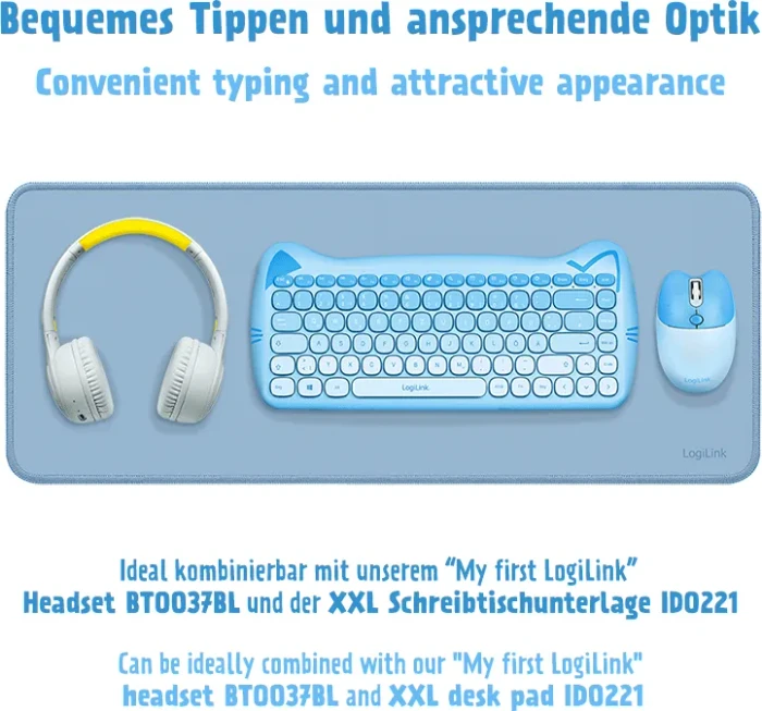LogiLink Kitty Kindgerechtes Wireless Tastatur-Maus-Set, blau, USB, DE
