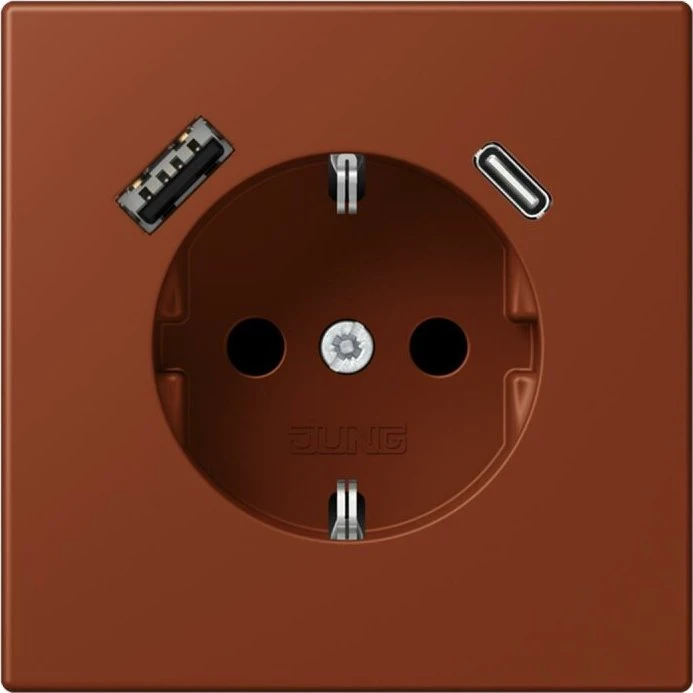 Jung Serie LS SCHUKO-Steckdose mit USB-Ladegerät Safety+, terre sienne brûlée 59