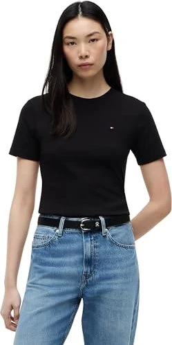 Tommy Hilfiger Roundneck Slim Fit T-Shirt kurzarm schwarz (Damen)