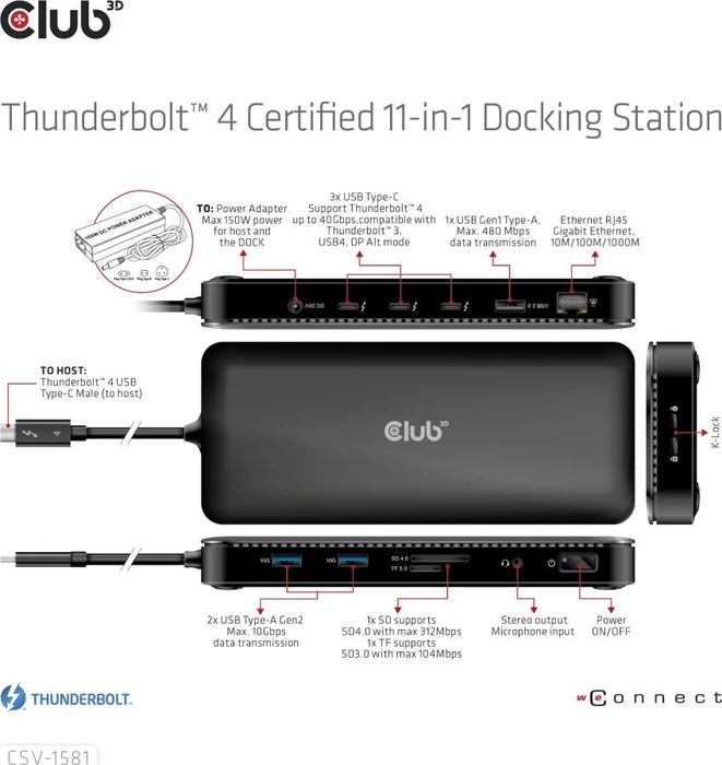Club 3D 11-in-1 Docking-Station, Thunderbolt 4 [Stecker]