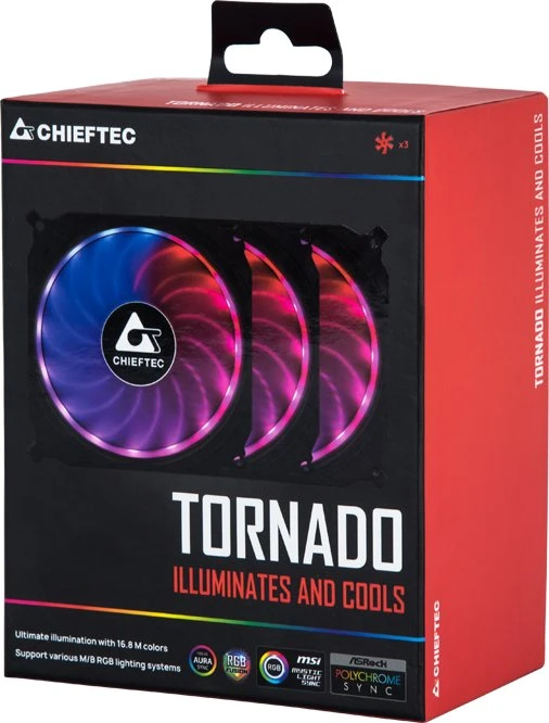 Chieftec CF-3012-RGB Tornado, LED-Steuerung, Fernbedienung, Lüftersteuerung, 120mm, 3er-Pack