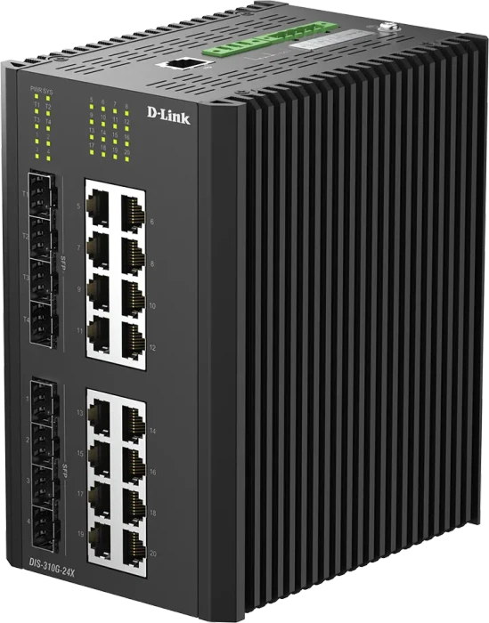 D-Link DIS-310G Industrial Railmount Gigabit Managed Switch, 24x RJ-45, 4x SFP, 4x SFP+