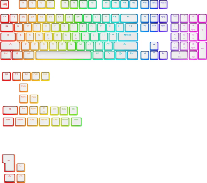 Glorious Aura V3 Keycaps, Kunststoff (PBT) Double-Shot, weiß/transparent, 130 Tasten, ANSI-US