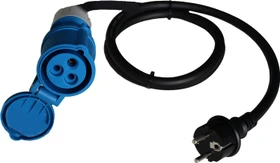 as-Schwabe CEE Adapterleitung mit SCHUKO-Stecker und CEE Kupplung IP44 schwarz/blau, H07RN-F 3G2.5 3-polig, 1.5m