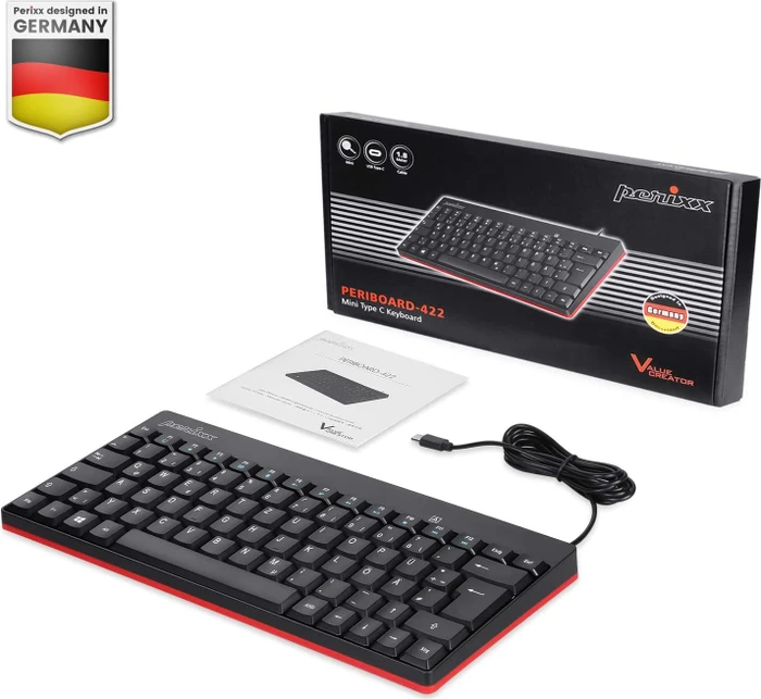 Perixx Periboard-422 Mini-C Keyboard, schwarz, USB, DE