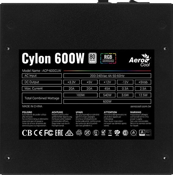 AeroCool Cylon RGB 600W, ATX 2.4
