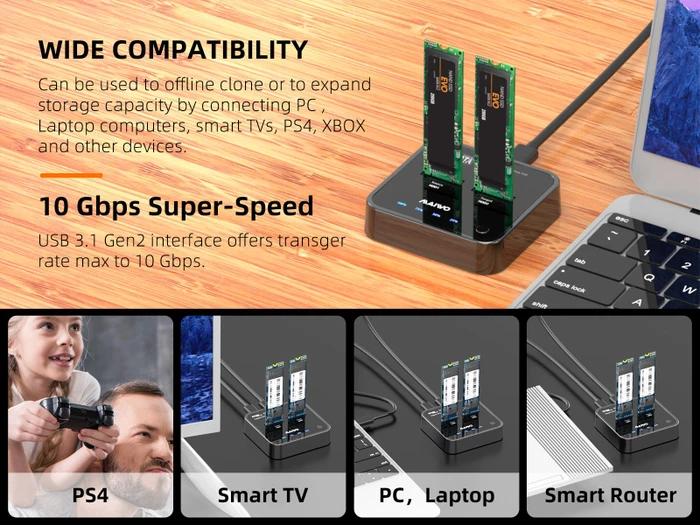 MAIWO M.2 PCIe Dockingstation mit Klon-Funktion, USB-C 3.1 (verschiedene Markenbezeichnungen)