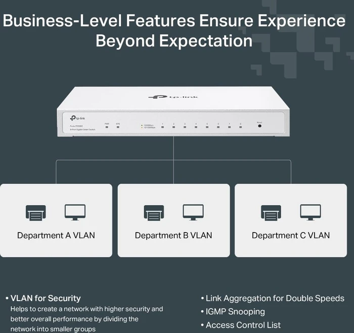 TP-Link Festa FS300 Desktop Gigabit Smart Switch, 8x RJ-45, PoE+ PD