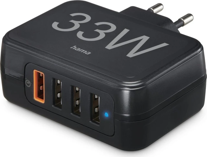 Hama Schnellladegerät 4 Ports Qualcomm 3.0 4x USB-A 33W schwarz