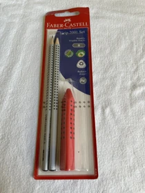 Faber-Castell Grip 2001 Bleistift B graphit, silber, Radierer, 2er-Pack