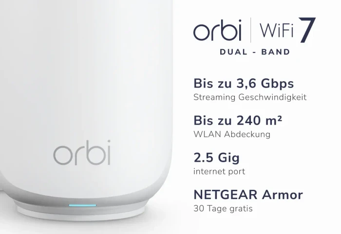 Netgear Orbi Wi-Fi 7, 370 Serie RBE372, BE3600, weiß, Router und Repeater Set, 2er-Bundle