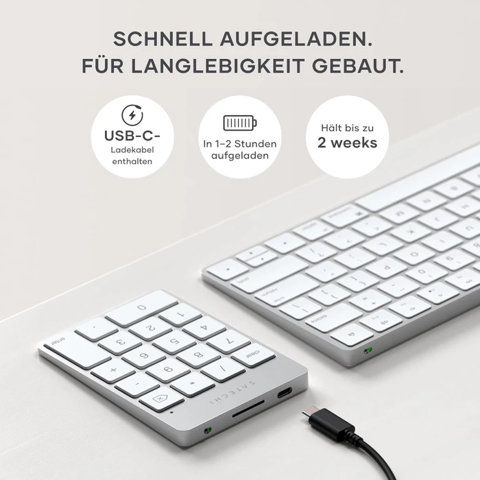 Satechi Aluminum Slim Wireless Keypad (USB-C), Silver, Bluetooth