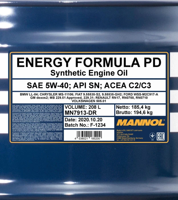 Mannol Energy Formula PD 5W-40 208l
