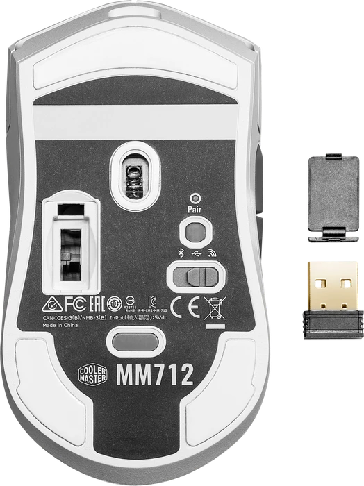 Cooler Master MasterMouse MM712 Gaming Maus weiß, USB/Bluetooth