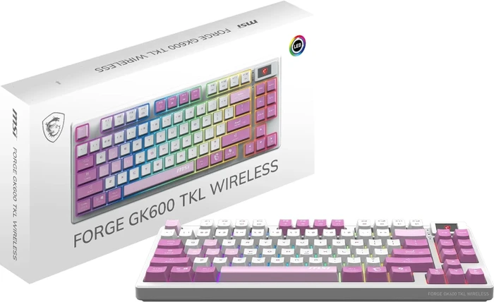 MSI FORGE GK600 TKL Wireless Violet, LEDs RGB, hot-swap, KKT Purple Star, USB/Bluetooth, ES