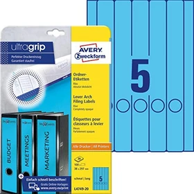 Avery-Zweckform Ordneretiketten, 38x297mm, blau, 20 Blatt (100 Etiketten)