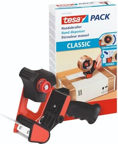 tesa tesapack Handabroller Classic schwarz/rot, 50mm/66m, 1 Stück