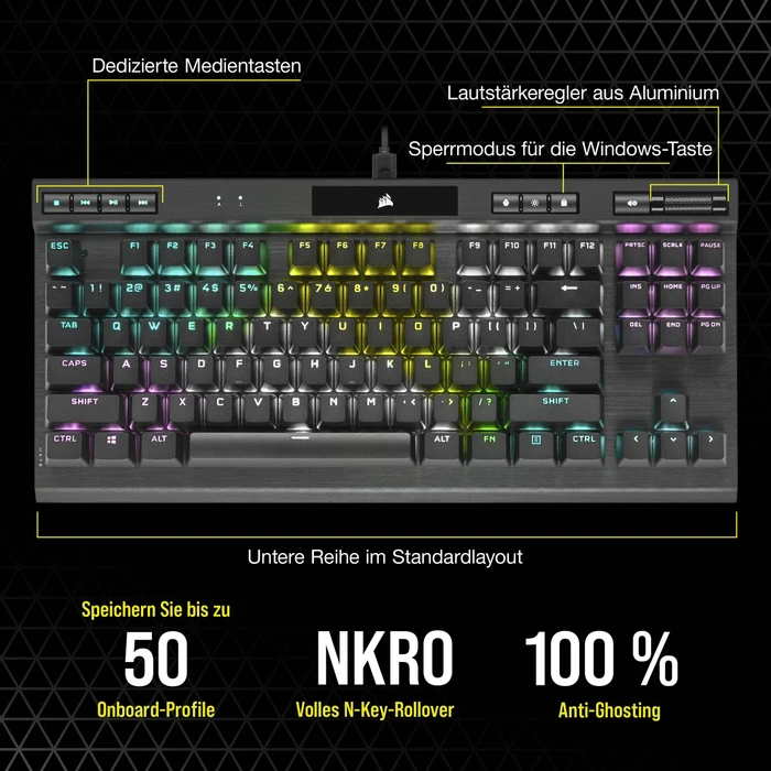 Corsair Gaming K70 RGB TKL - Champion Series, LEDs RGB, Corsair OPX, USB, UK