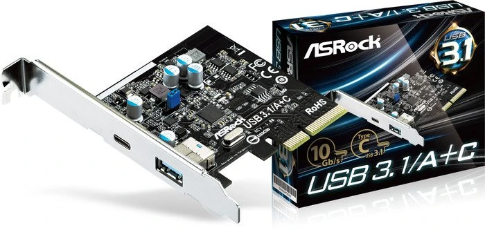 ASRock USB 3.1/A+C, 1x USB-C 3.1, 1x USB-A 3.1, PCIe 2.0 x4