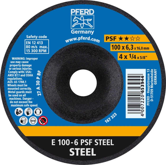 Pferd E 100-6 PSF STEEL/16.0 Schleifscheibe, 100x6.3x16mm, 10 Stück