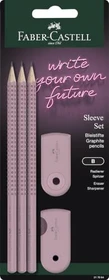Faber-Castell Sleeve Bleistift B graphit, rose shadow, Radierer, Anspitzer, 5er-Set