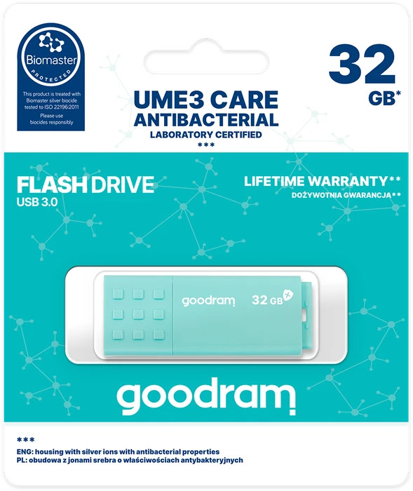 goodram UME3 CARE 32GB türkis, USB-A, USB 3.2 Gen 1×1