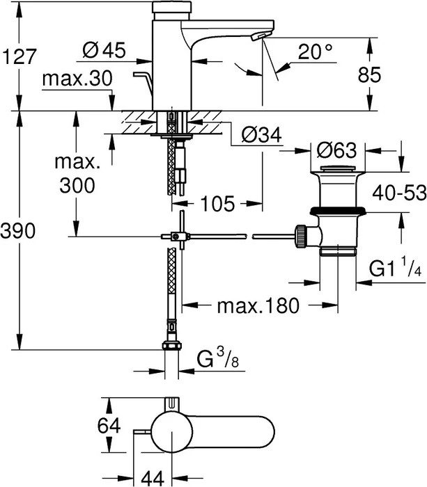 Grohe Eurosmart CT Waschbeckenarmatur mit Ablauffernbedienung chrom