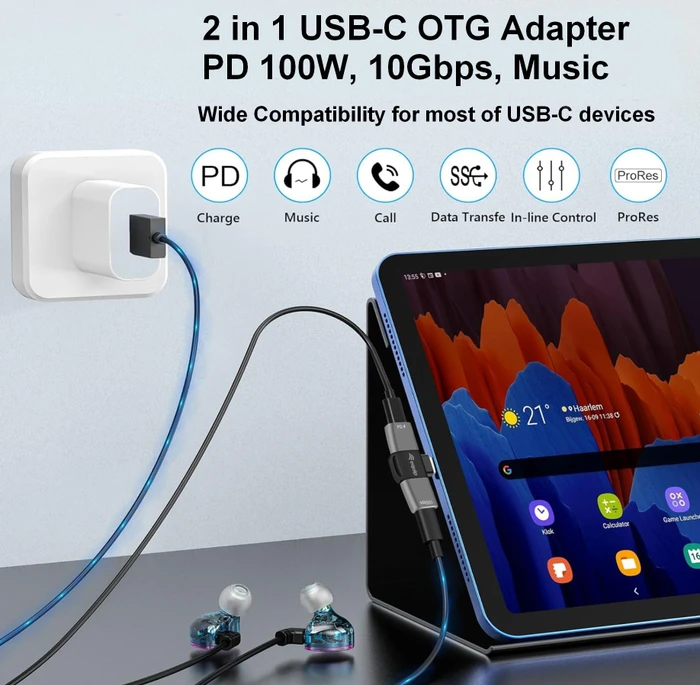 Equip 2-in-1-USB-C-OTG-Adapter, USB-C 3.1 [Stecker] auf 2x USB-C 3.1 [Buchse], PD 100W, grau