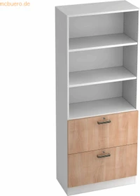 Hammerbacher HR-Schrank 5OH V7300, Streifengriff, weiß/nussbaum, Aufbewahrungskombination