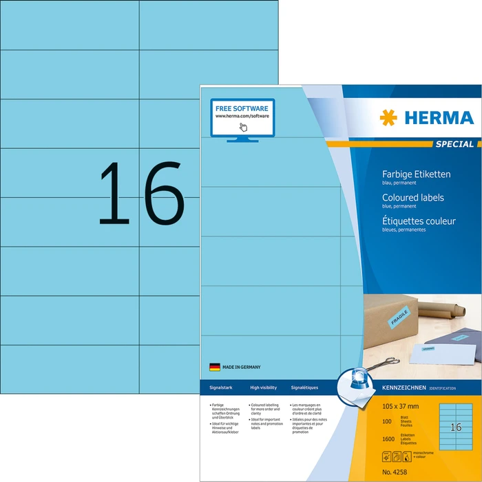 Herma Etiketten, 105x37mm, hellblau, 100 Blatt (1600 Etiketten)