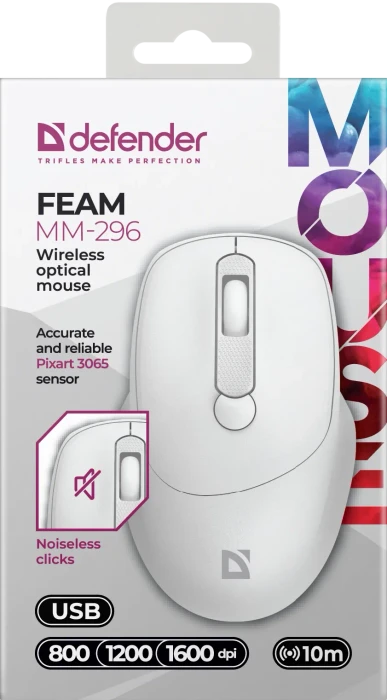 Defender Feam MM-296 Wireless Optical Mouse weiß, USB