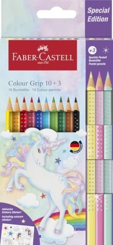 Faber-Castell Colour Grip Einhorn 10+3 Buntstift sortiert, Kartonetui, 13er-Set