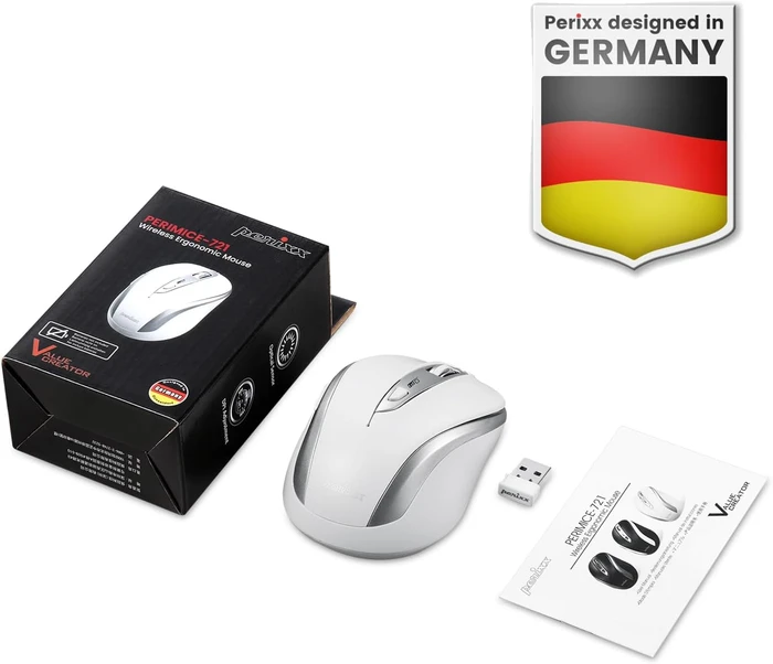 Perixx PERIMICE-721 SW Wireless Ergonomic Mouse weiß/silber, USB
