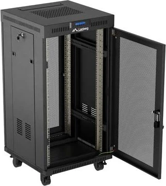 Lanberg 19" Rackschrank 22HE, LCD, freistehend, Flat Pack, V2, Gitternetztür, IP20, RAL 9004, 600mm tief