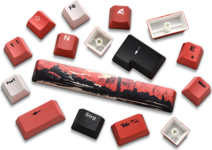 Sharkoon Skiller SGK50 S3 Design Bundle D3 - XXL Mousemat+Keycaps, Kunststoff (PBT) Double-Shot, gelb/rot/schwarz, 85 Tasten, ISO-DE
