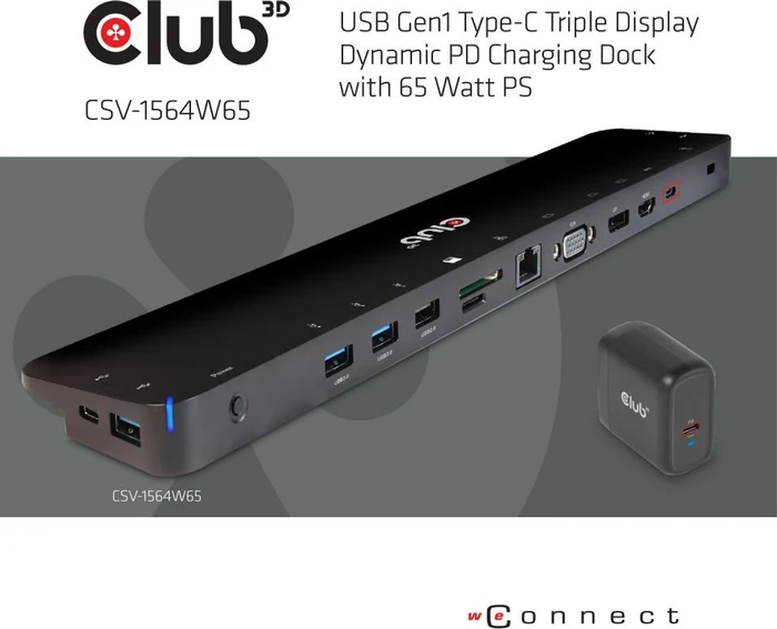 Club 3D Triple Display Dynamic PD Charging Dock 65W, USB-C 3.0 [Buchse]