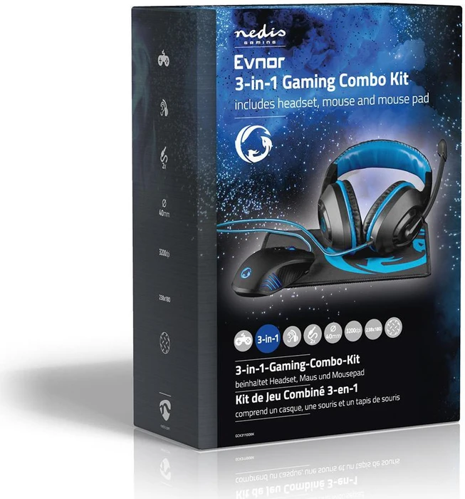 Nedis Evnor 3-in-1 Gaming Combo Kit mit Mouse, Mousepad und Headset, schwarz/blau, USB