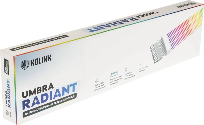 Kolink Umbra Radiant, 24-Pin ATX Verlängerungskabel, ARGB beleuchtet, weiß