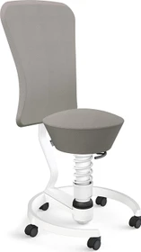Aeris Swopper Work New Edition Bürohocker mit Rollen und Lehne, Feder Low, Gestell Alu weiß, Bezug Wollmischung Select grau