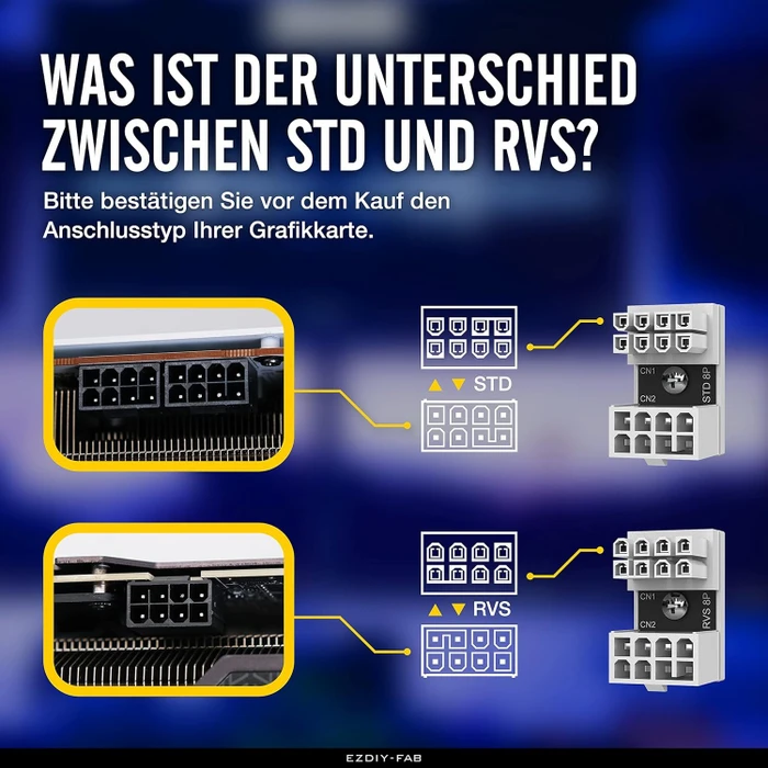 EZDIY-FAB 8-Pin PCIe Winkeladapter 180°, Variante STD, Lasche unten, weiß, 2er-Pack