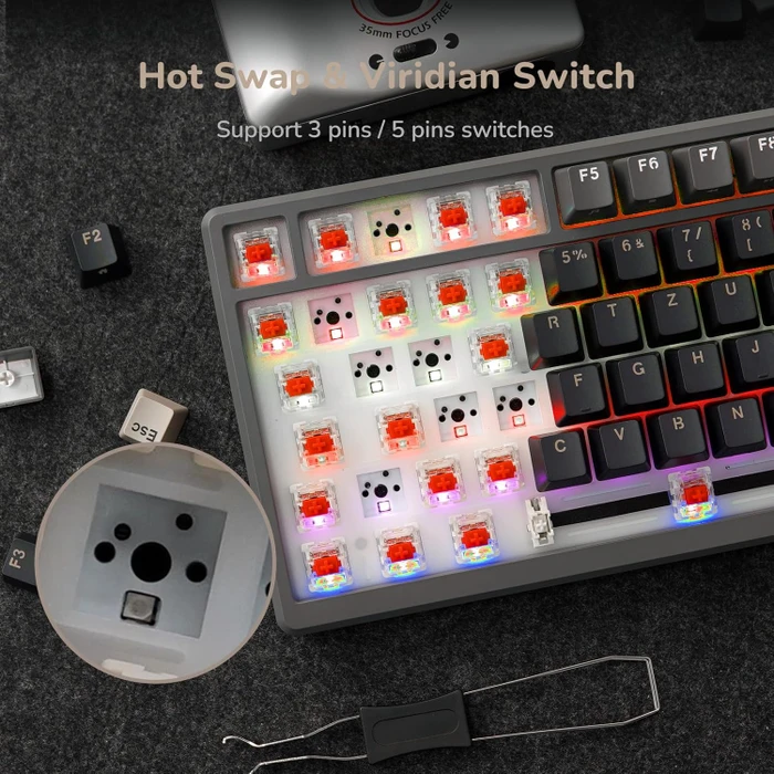 RK Royal Kludge M75 Wireless, grau/schwarz, LEDs RGB, hot-swap, RK RED, USB/Bluetooth, US