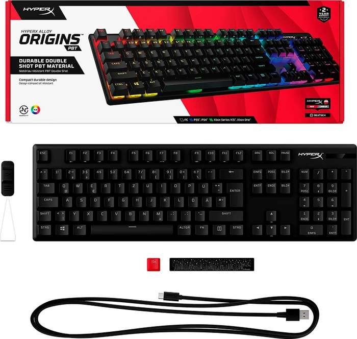 HP HyperX Alloy Origins PBT, LEDs RGB, HyperX RED, USB, DE