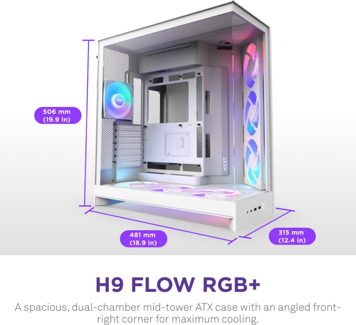 NZXT H9 Flow RGB+ [2025] White, weiß, Glasfenster